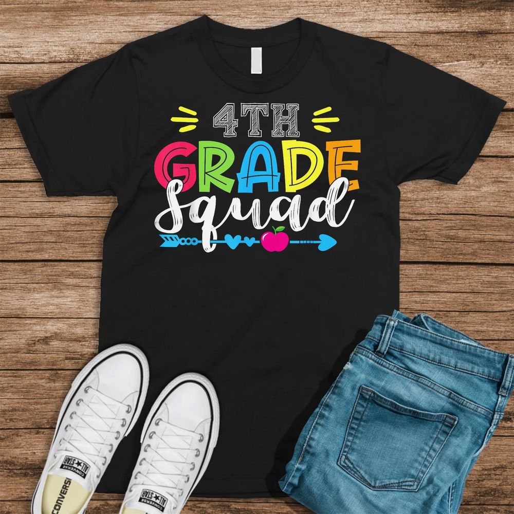 4th Grade Squad Team Back To School Teacher Student Kids Shirt Unisex Standard T-Shirt black s