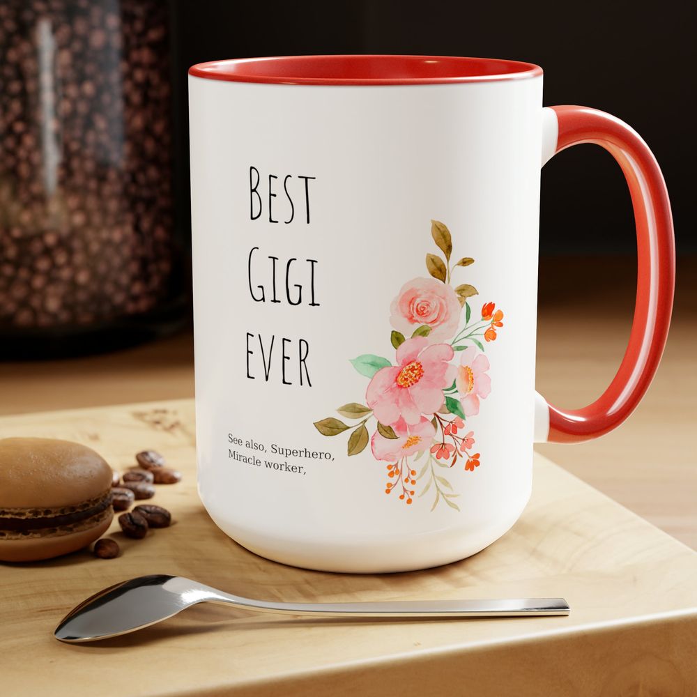 Best Gigi Coffee - Funny Gift for Her - Floral Design - 15oz Mug Accent Mug black-accent 11oz