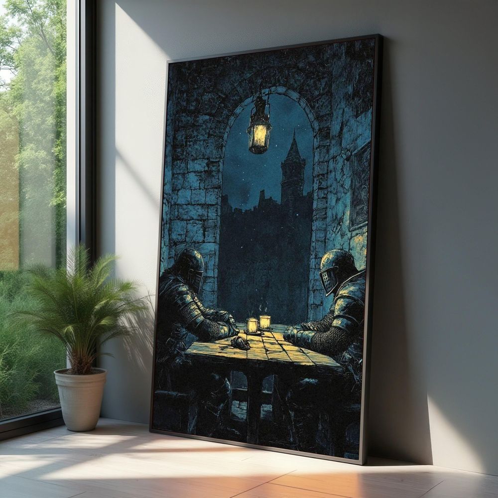 Medieval Castle Knight Gothic Wall Decor Fantasy Art Armor Illustration Dark Scene Canvas Ready To Hang Portrait Canvas