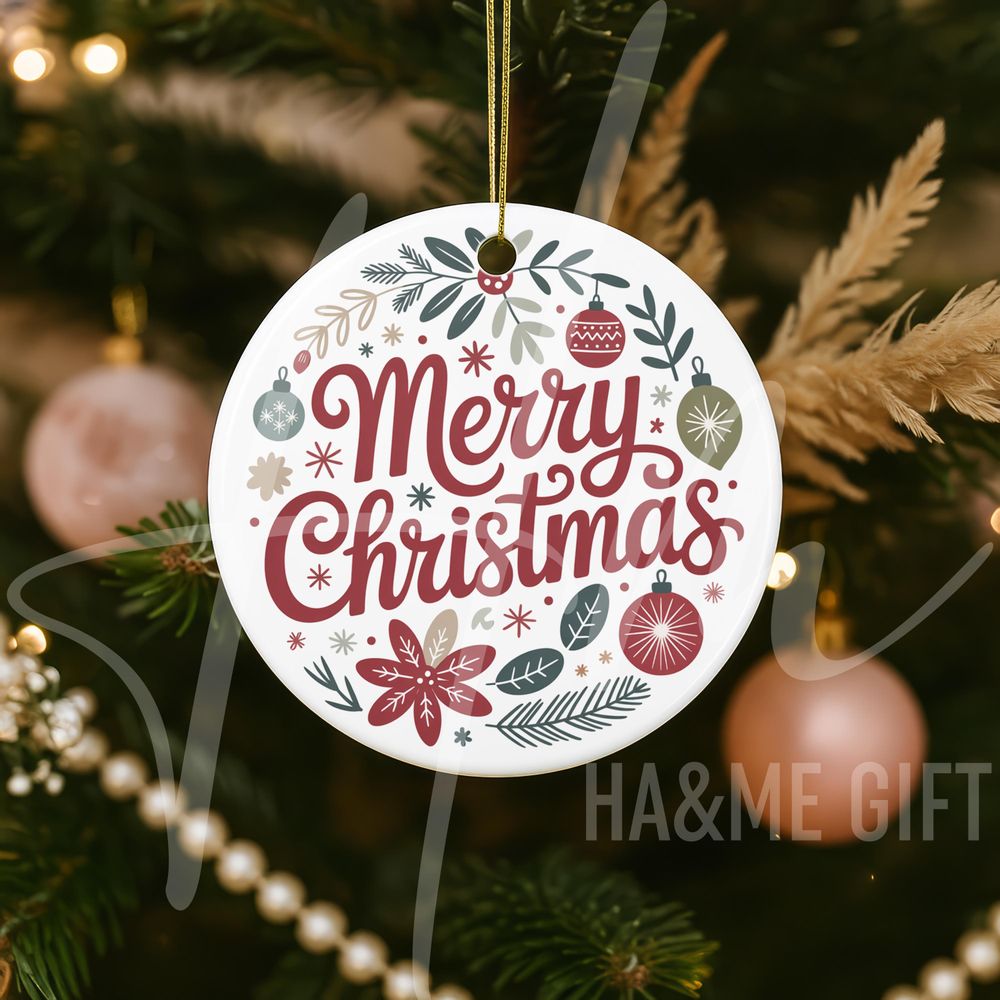 Christmas Holiday Keepsake Gift Tree Decoration Ornament Circle Ceramic Ornament (US) white one-sided 1pcs