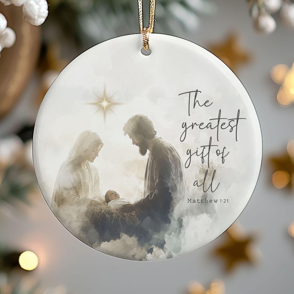 Religious Nativity Ceramic The Greatest Gift Ornament Circle Ceramic Ornament (US) white one-sided 1pcs