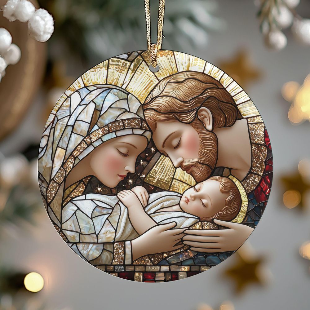 Nativity Faux Stained Glass Christian Gift Matthew 121 Ornament Circle Ceramic Ornament (US) white one-sided 1pcs