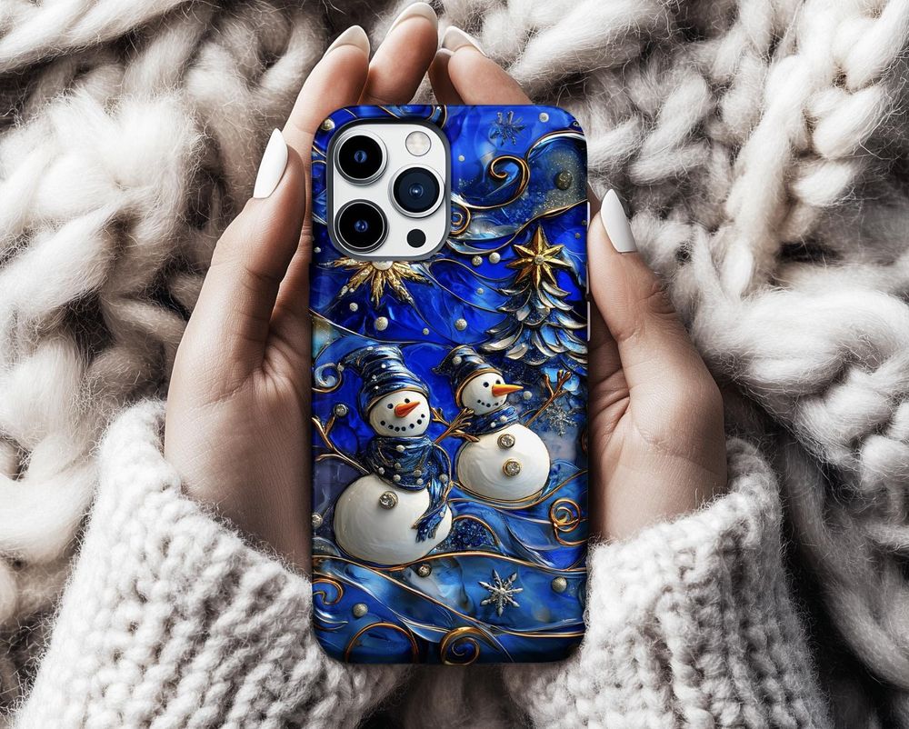Festive 3D Snowman Winter Holiday Scene Phonecase Black Silicone Phone Case