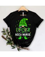 Funny Gnome One Lucky Nicu Nurse St Patricks Day Shamrock Shirt Unisex Standard T-Shirt black s