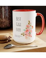 Best Gigi Coffee - Funny Gift for Her - Floral Design - 15oz Mug Accent Mug black-accent 11oz