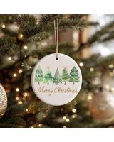 Festive Ceramic Christmas Five Trees Winter Decor Holiday Gift Ornament Circle Ceramic Ornament (US) white one-sided 1pcs