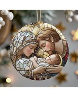 Nativity Faux Stained Glass Christian Gift Matthew 121 Ornament Circle Ceramic Ornament (US) white one-sided 1pcs