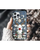 Festive Reindeer Christmas Case with Holly & Flowers - 3D Design Phonecase Black Silicone Phone Case