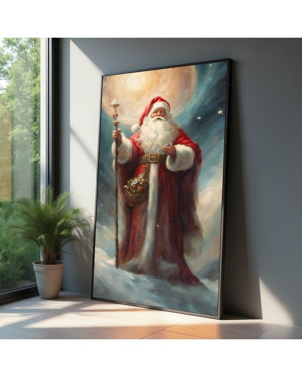 Vintage Santa Christmas Wall Art Holiday Decor Staff Winter Festive Home Decoration Canvas
