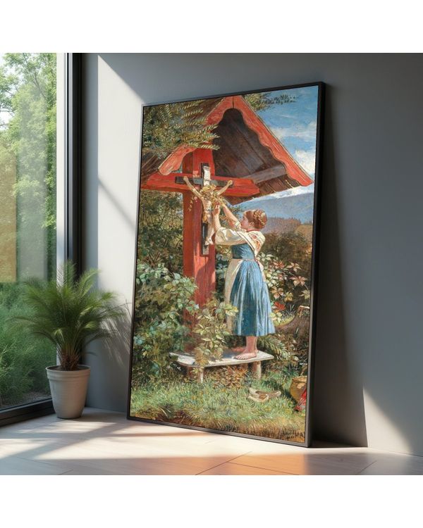 Girl with Flowers Crucifix Canvas