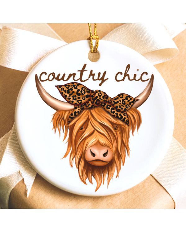 Highland Cow - Rustic Farmhouse Christmas Decor - Farm Girl Gift Ornament