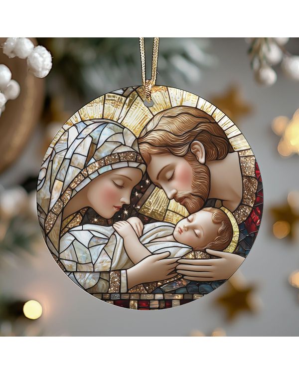 Nativity Faux Stained Glass Christian Gift Matthew 121 Ornament
