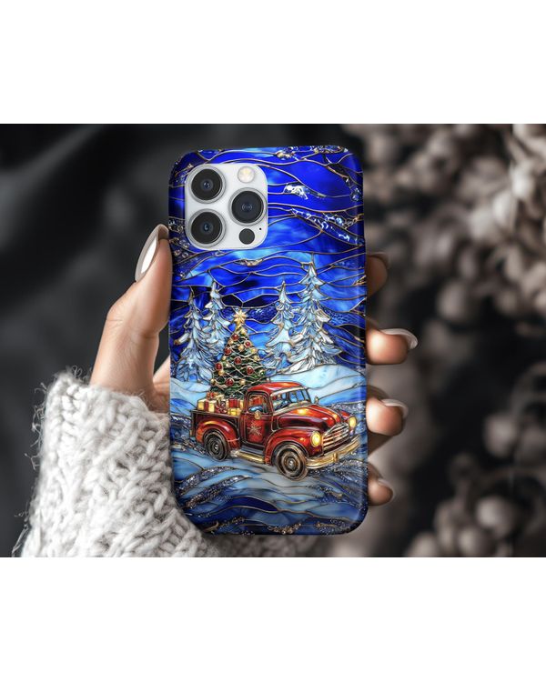 Vintage Red Truck Stained Glass Winter Scene Holiday Phonecase