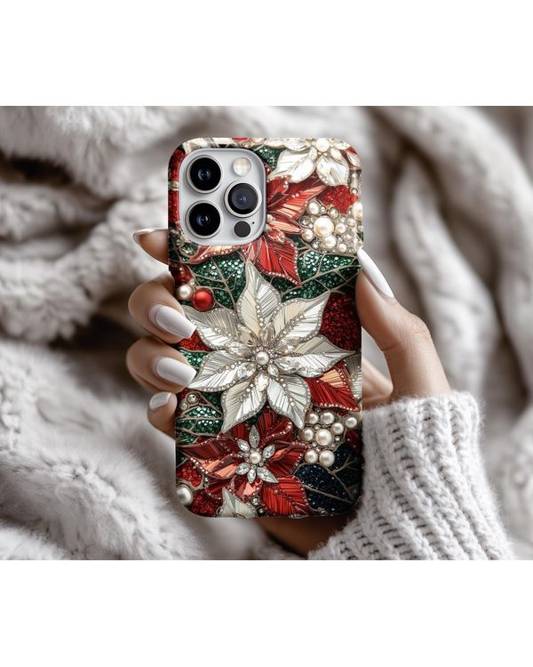 Christmas Poinsettia 3D Beaded Floral Holiday Design Phonecase