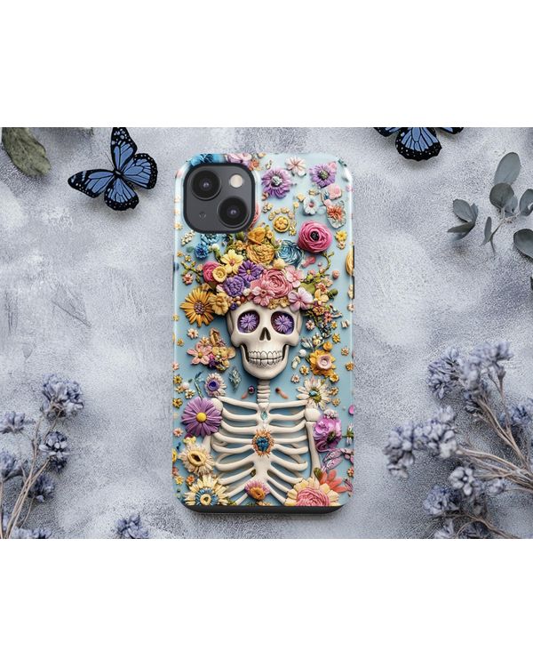 Whimsical Skeleton and Flower Art Phonecase