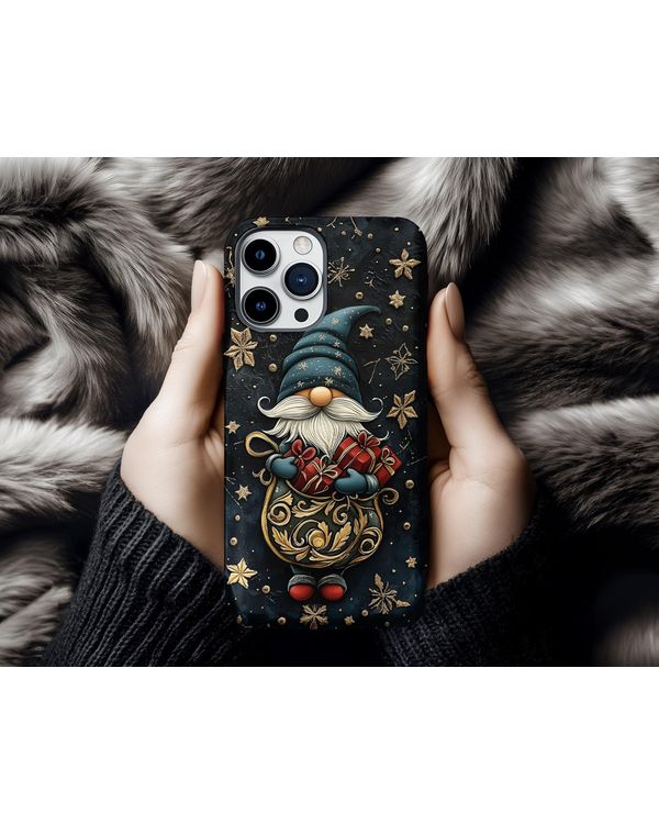 3D Santa Gnome Christmas Phone Case Elegant Gold & Navy Phonecase