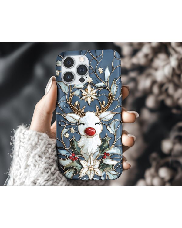 Festive Reindeer Christmas Case with Holly & Flowers - 3D Design Phonecase